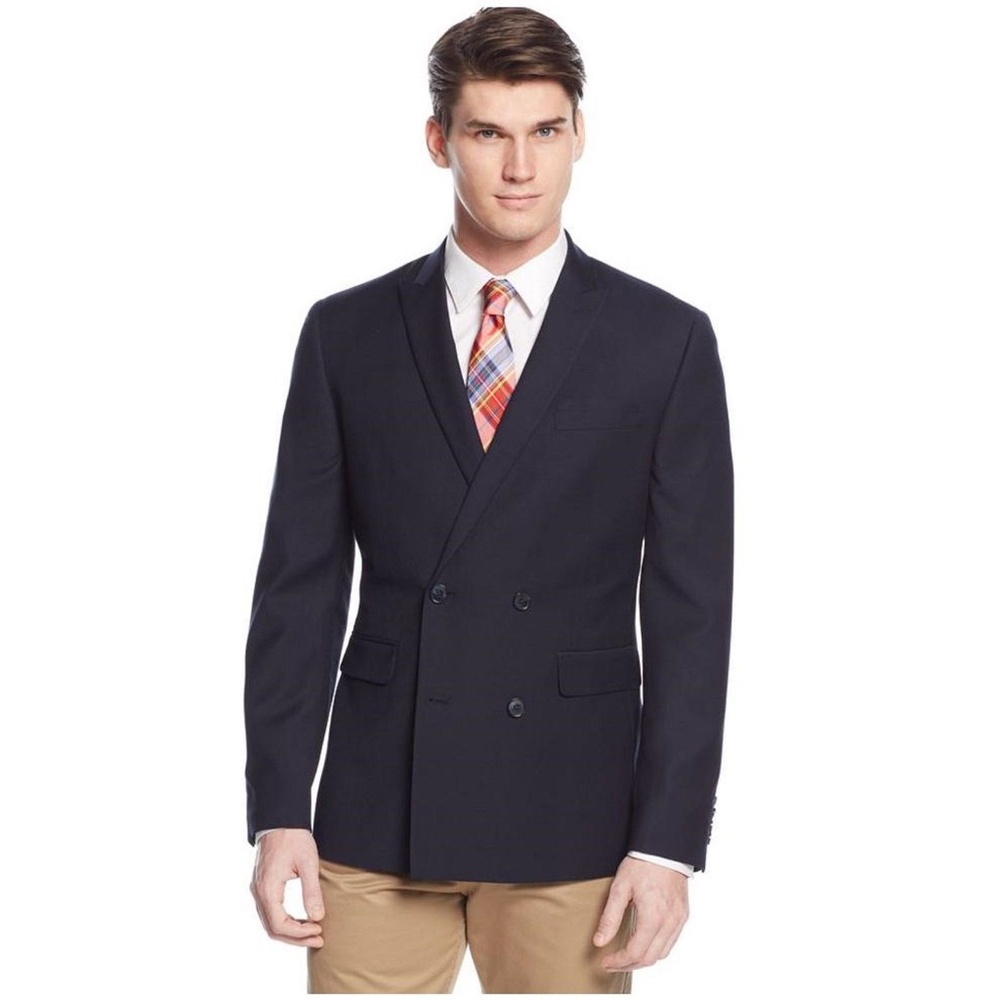 Bar III Slim Navy Jacket Textured Dbl Breasted 36s